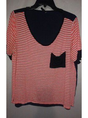 Beautiful 2X Orangie Stripe Navy Sheer Contrast Top Plus